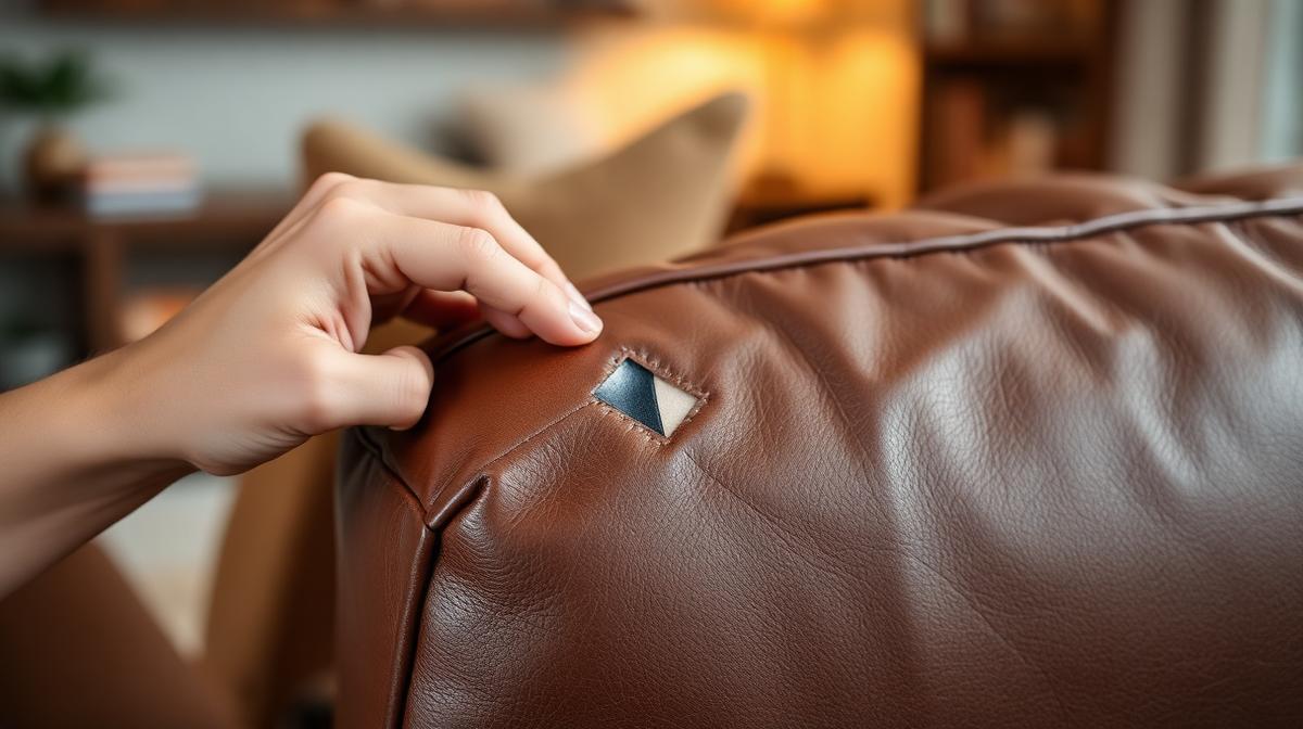 Ledersofa reparieren – Lederflicken wird auf Riss in Sofa geklebt